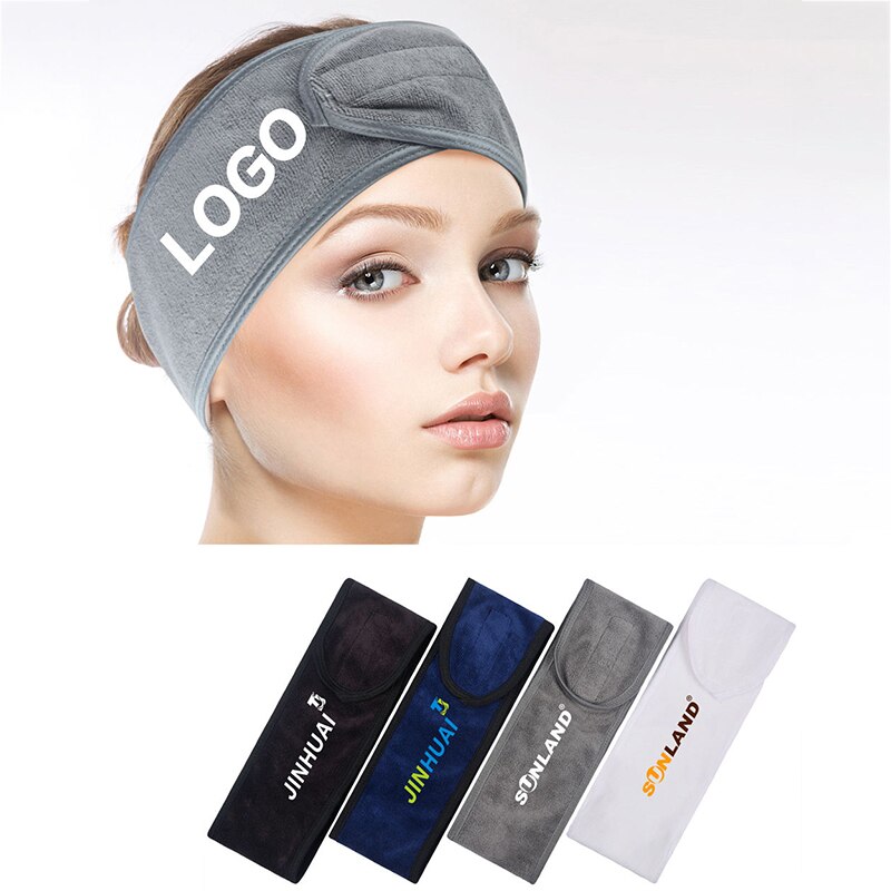 100pcs Custom Logo Spa Facial Headband Terry Cloth Spa Headband Stretch Towel Washable Facial Hairband Makeup Wrap Headbands